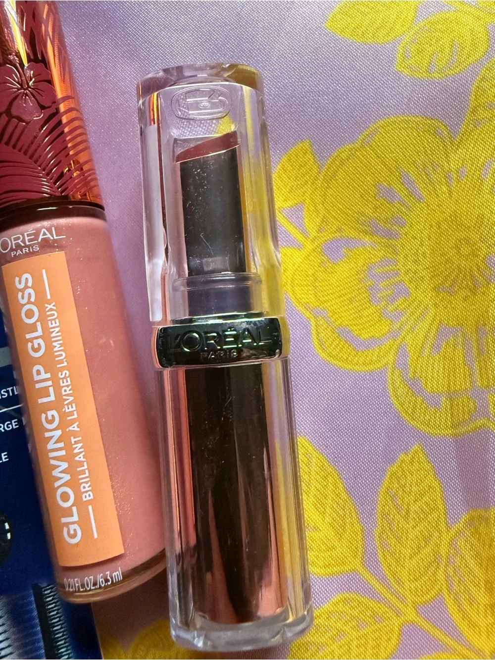L'Oreal Telescopic Lift Mascara with Peach Glowing Lip Gloss and Nude Lipstick